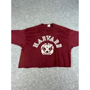 Vintage 90s Harvard Crop Top Womens XL Maroon Short Sleeve College Graphic Tee